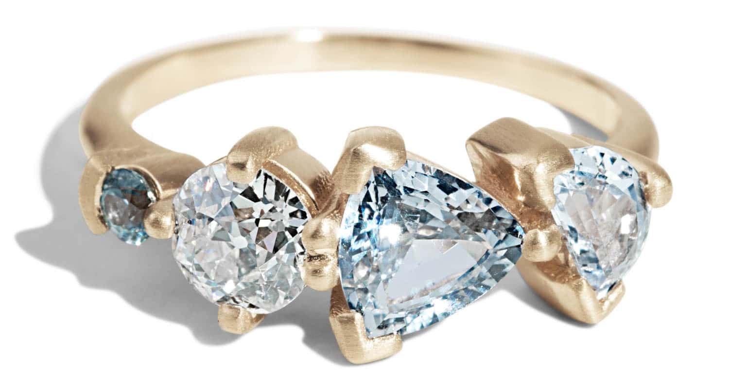 Custom Diamond and Sea Foam Sapphire Cluster Ring