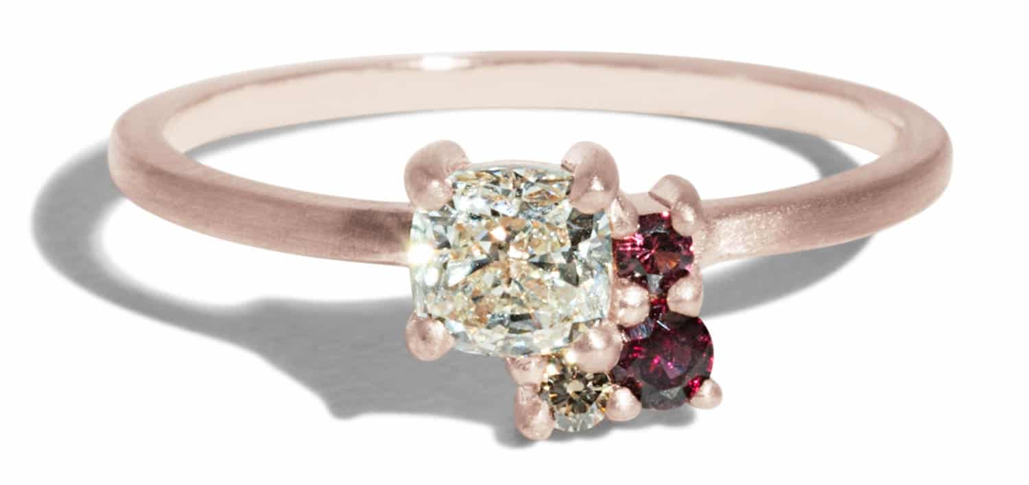 Custom Diamond and Garnet Cluster Ring