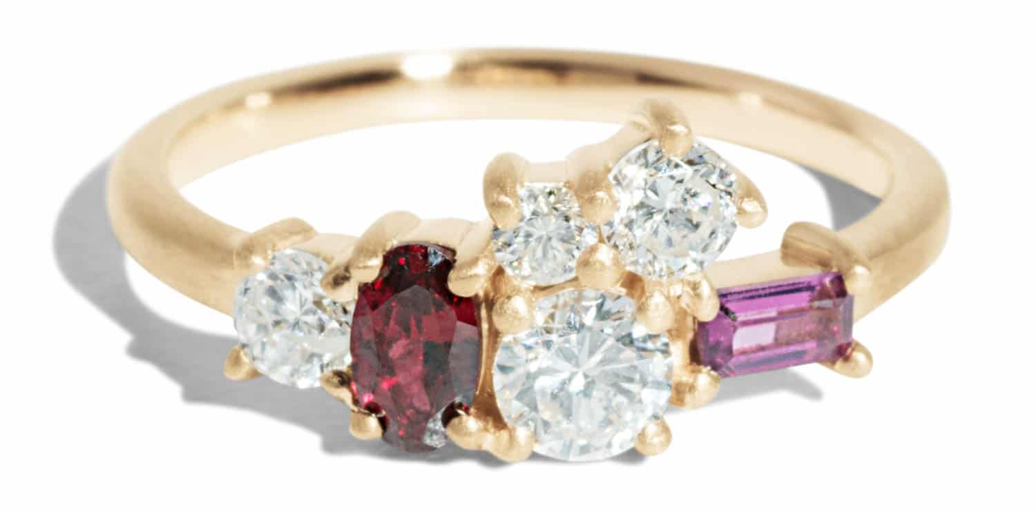 Custom Diamond and Garnet Cluster Ring