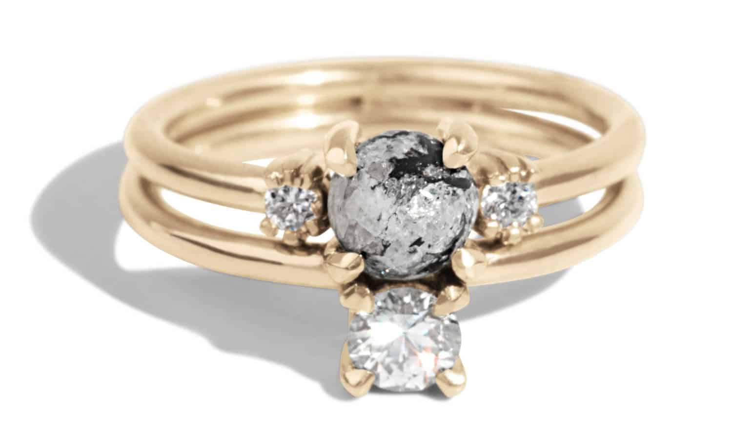 Custom Granite and Diamond Cluster Ring