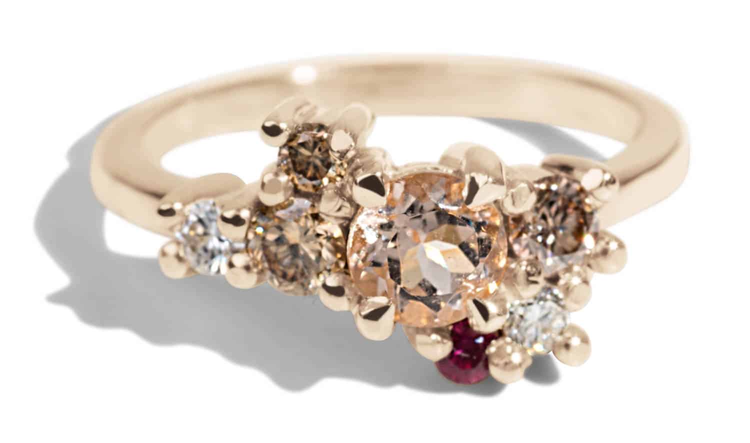 Custom Morganite and Champagne Diamond Cluster Ring