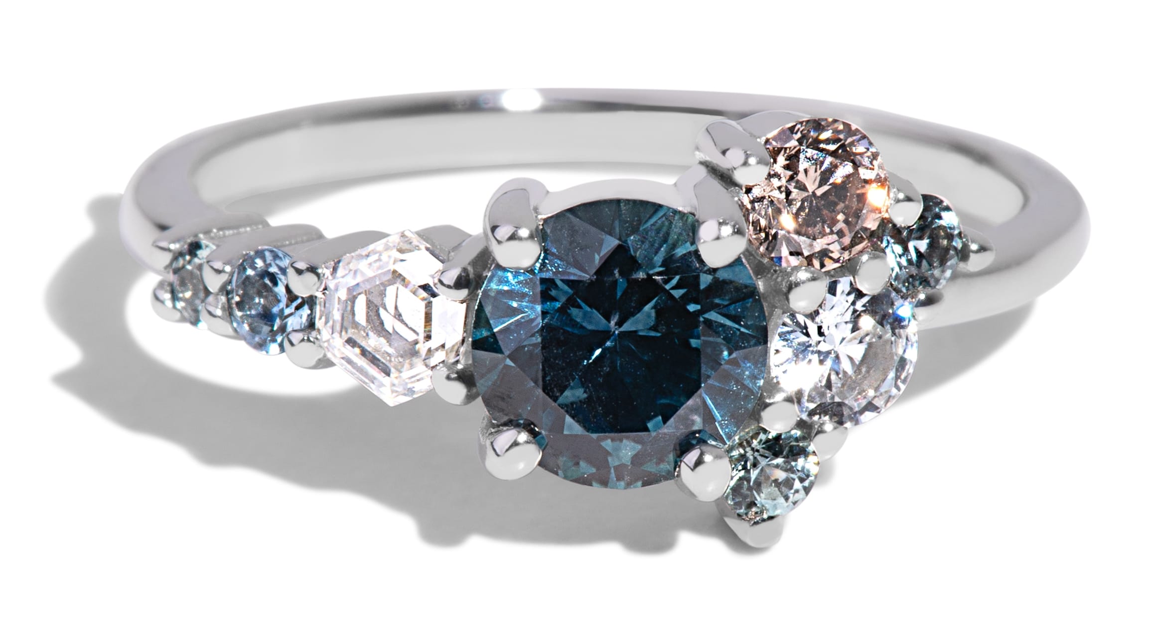 Custom Blue Green Sapphire Cluster Ring
