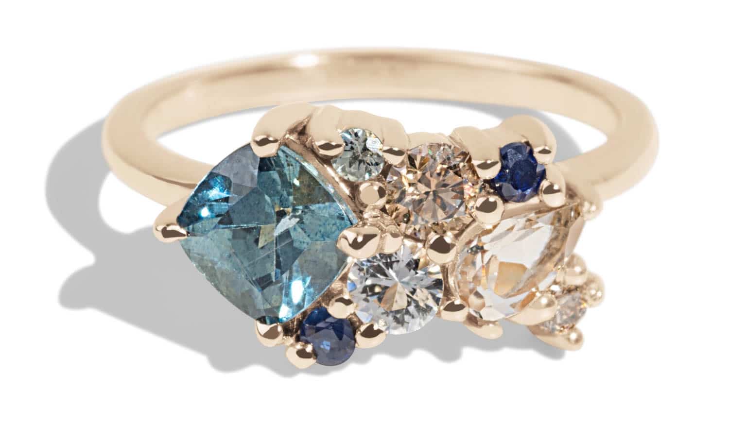 Custom Blue Sapphire and Champagne Diamond Cluster Ring