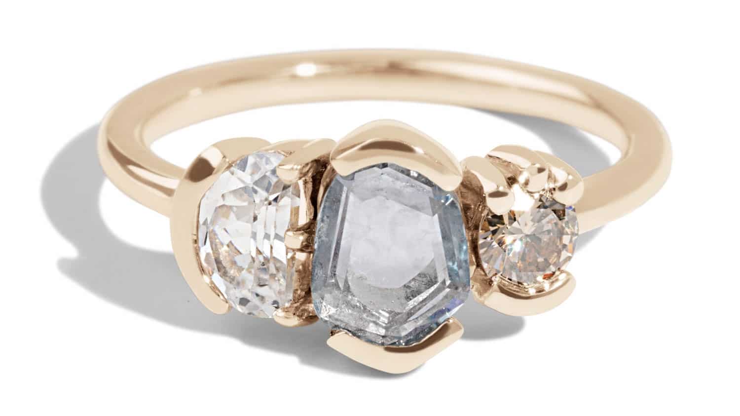 Custom Free Form Sapphire and Champagne Diamond Ring