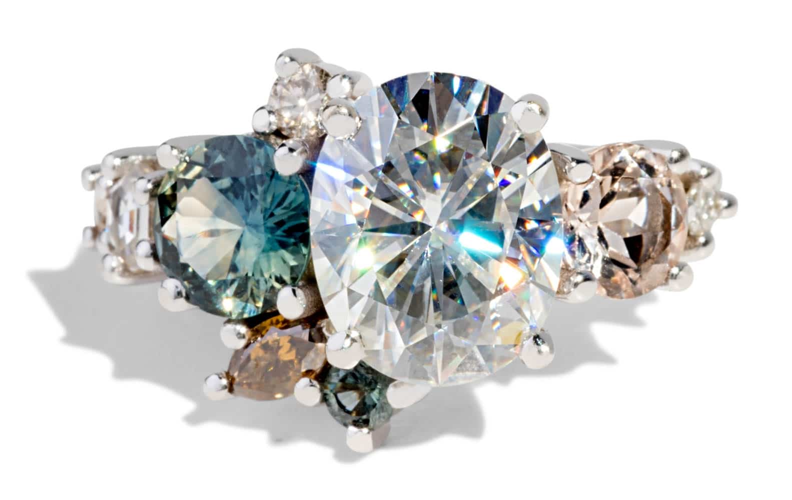 Custom Moissanite and Sapphire Cluster Ring