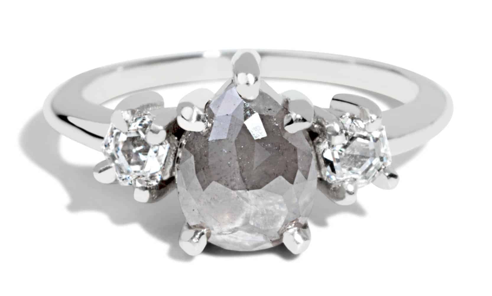 Custom Pear Cut Gray Diamond Cluster Ring