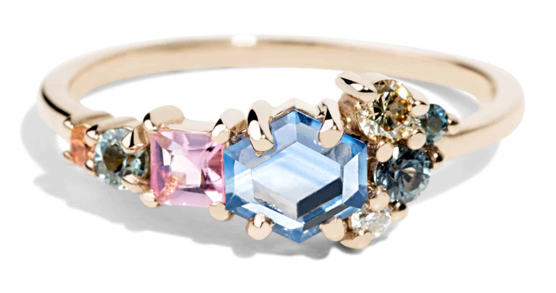 Custom Blue Sapphire and Pink Tourmaline Cluster Ring