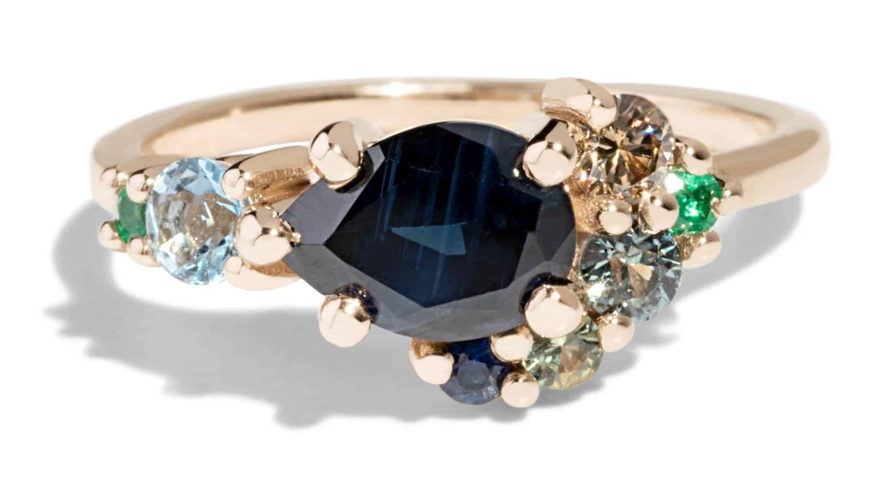 Custom Pear Cut Blue Sapphire Cluster Ring