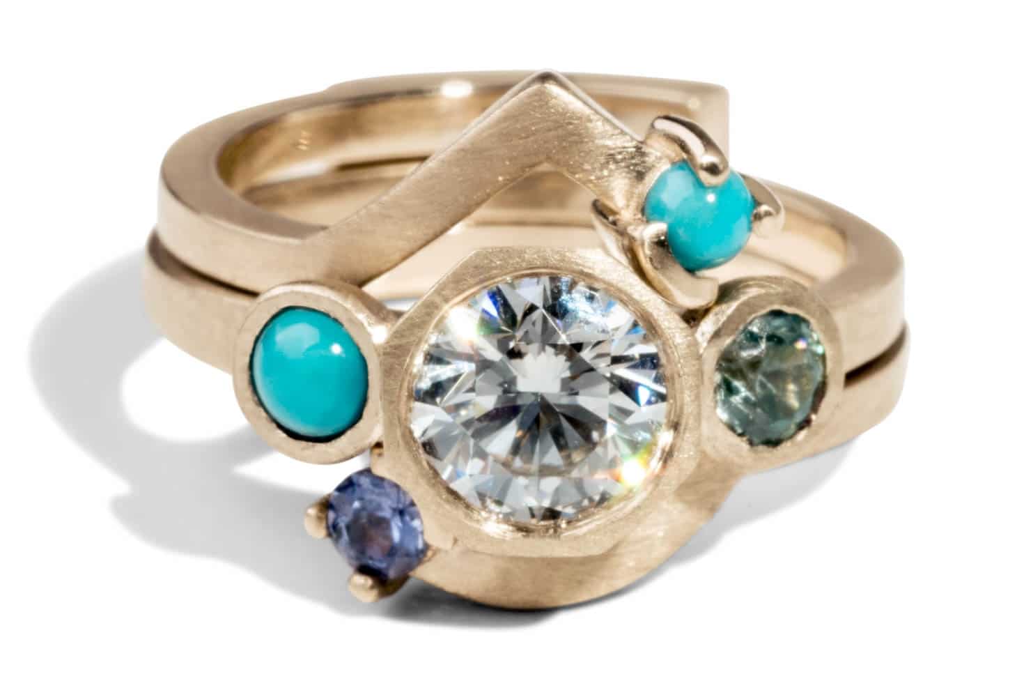 Custom Diamond and Turquoise Cluster Ring