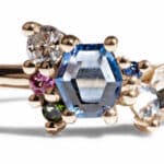 Custom Hex Cut Blue Sapphire Cluster Ring in 14kt Yellow Gold