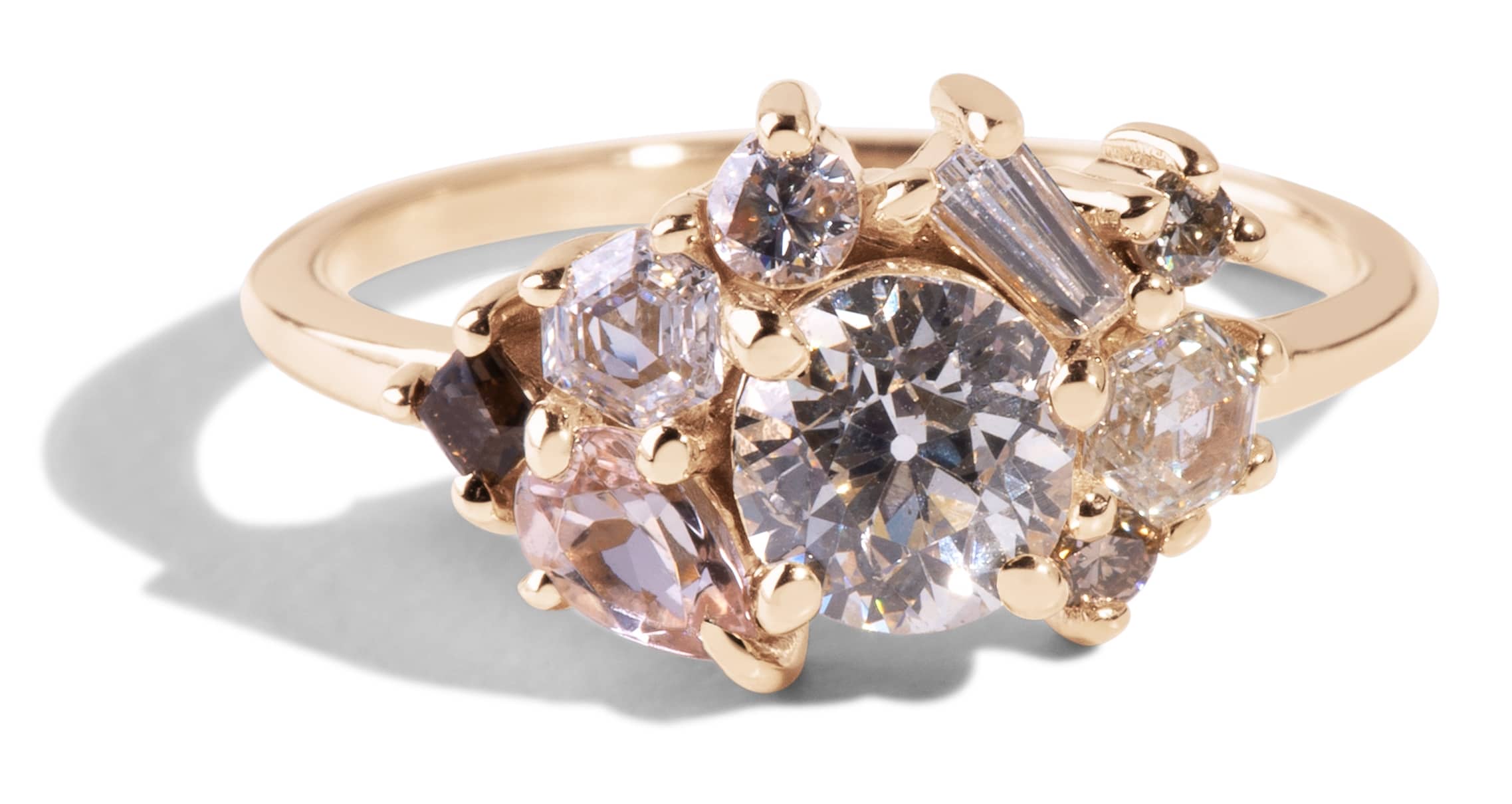 Custom Diamond, Morganite, and Quartz Cluster Ring