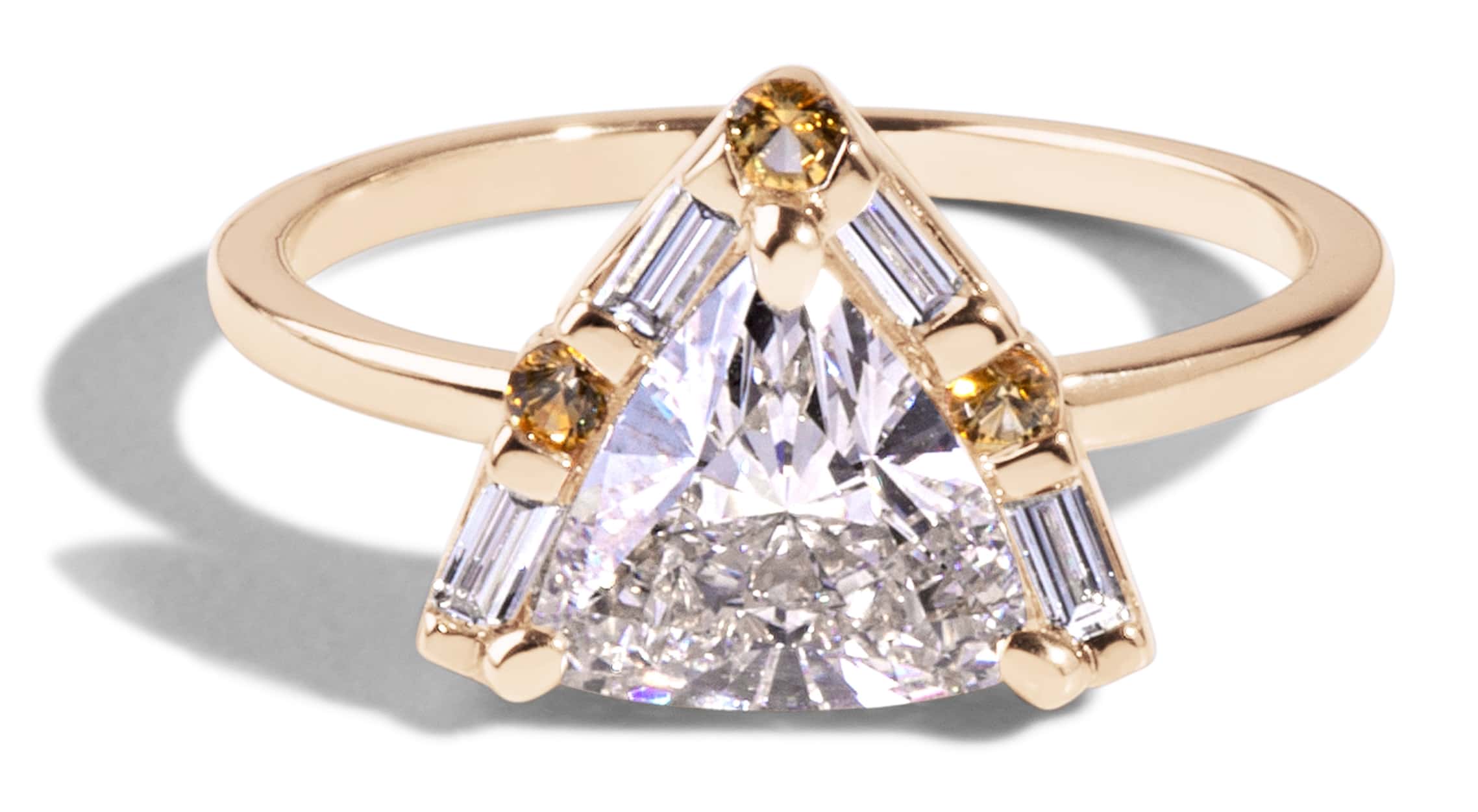 Custom Trillion Cut Diamond and Yellow Sapphire Ring