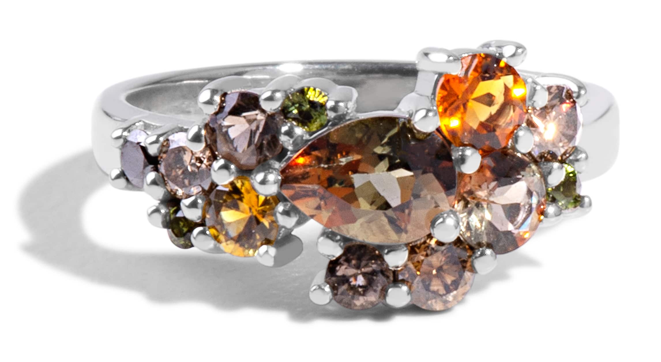 Custom Andalusite, Smokey Quartz, and Citrine Cluster Ring