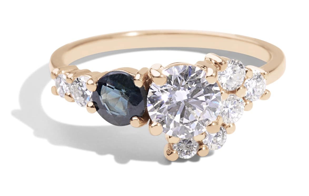 Custom Diamond and Blue Sapphire Cluster Ring