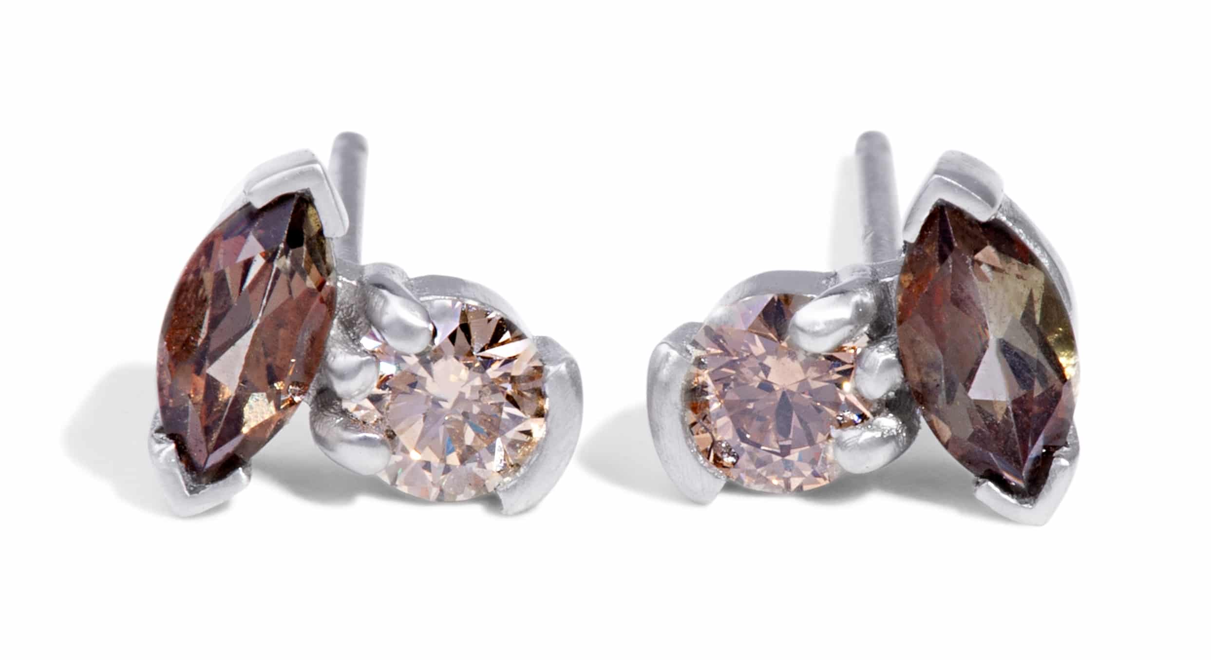 Custom Andalusite and Champagne Diamond Earrings