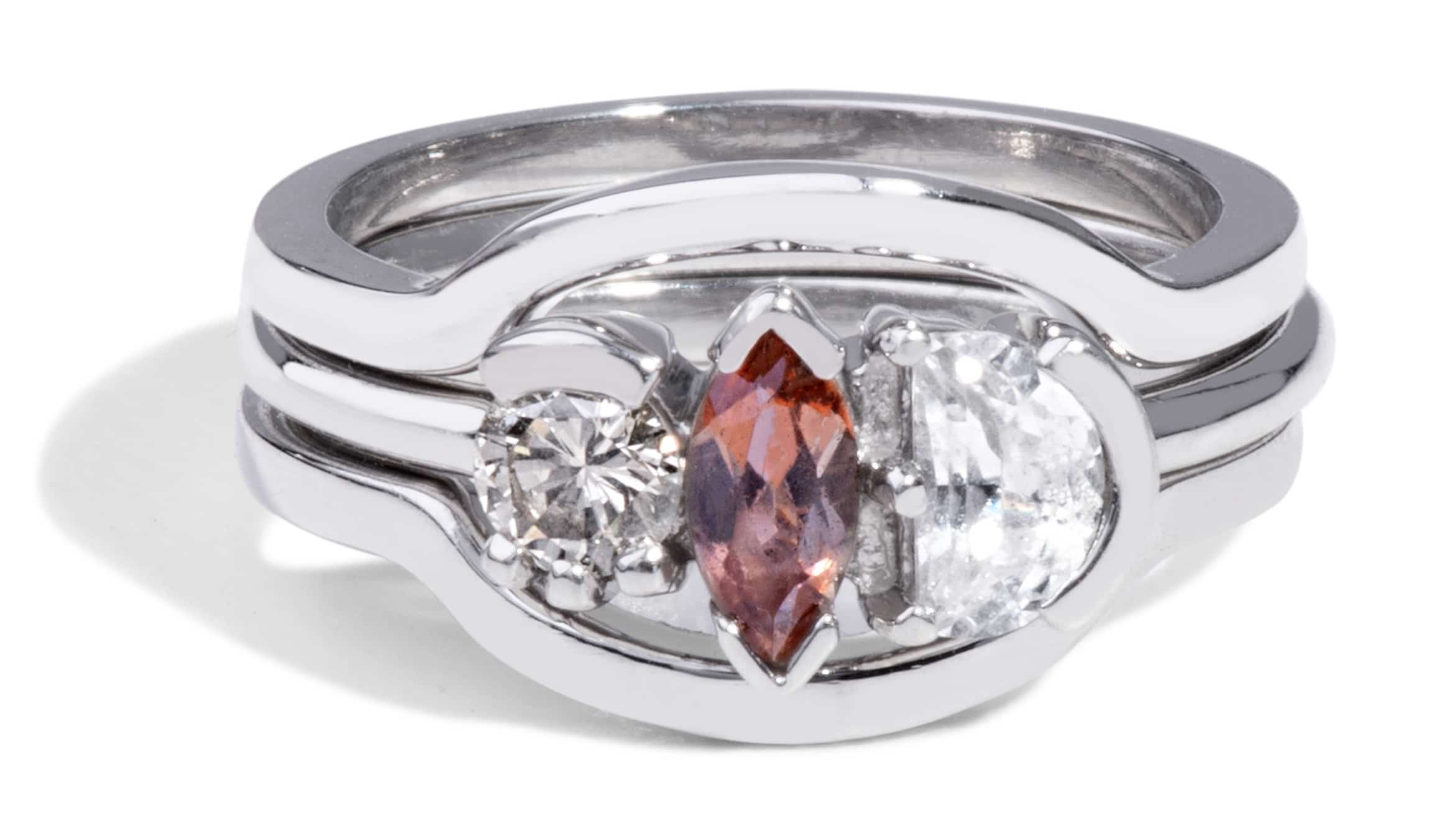 Custom Andalusite, Sapphire and Champagne Triad Ring