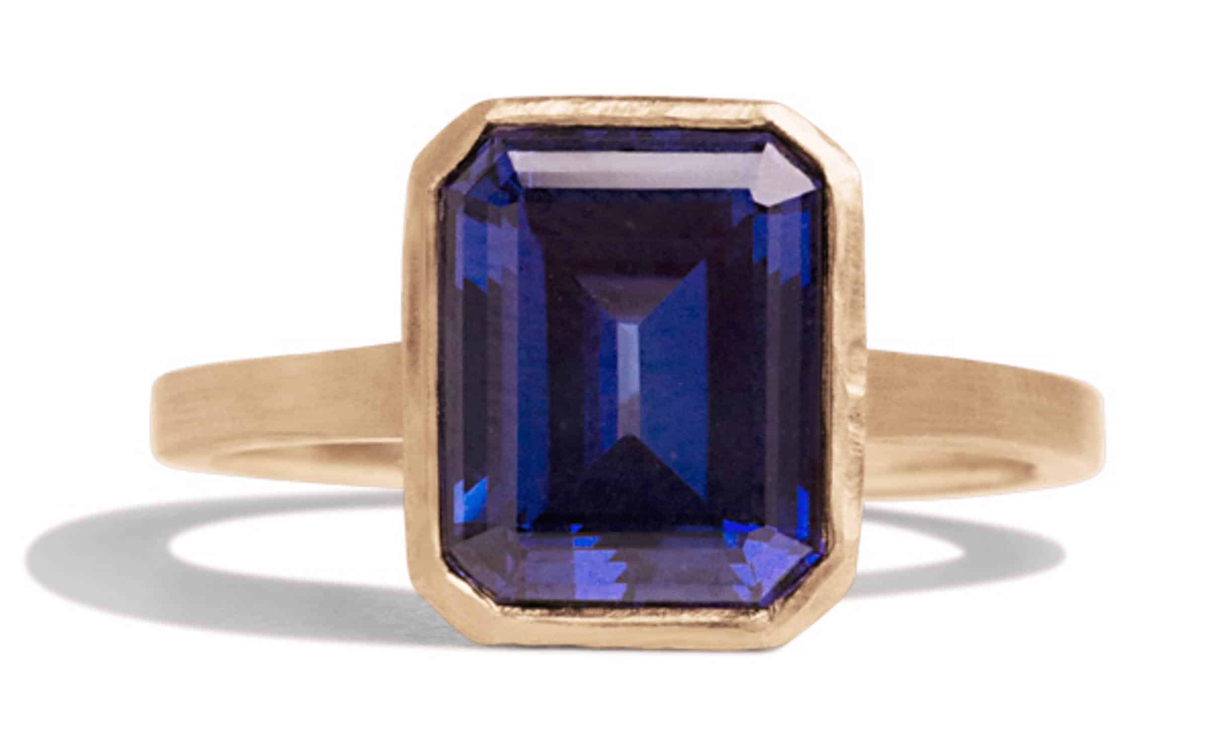 Custom Emerald Cut Blue Sapphire Solitaire Gold Ring