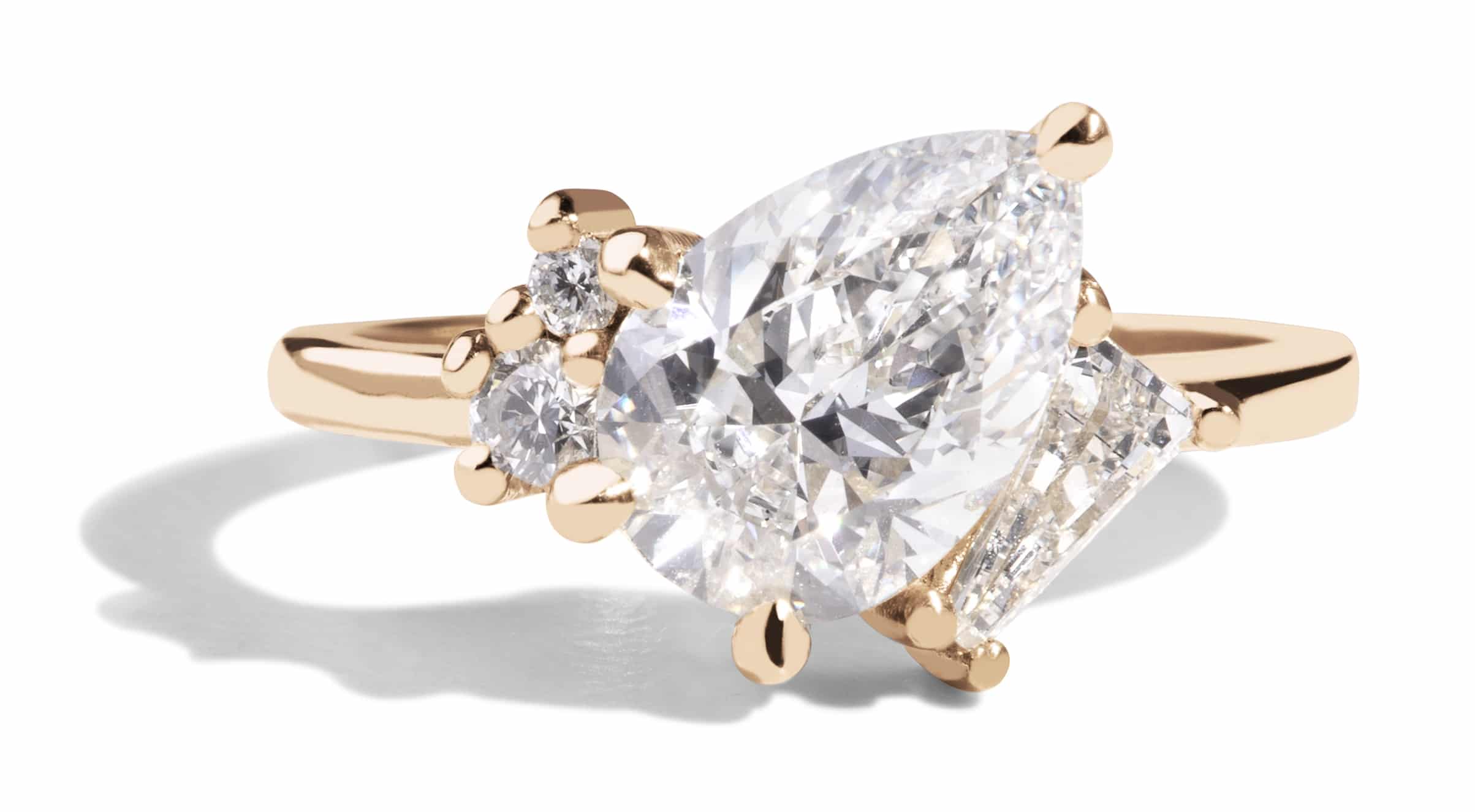 Custom Angled Pear Cut Diamond Cluster Ring