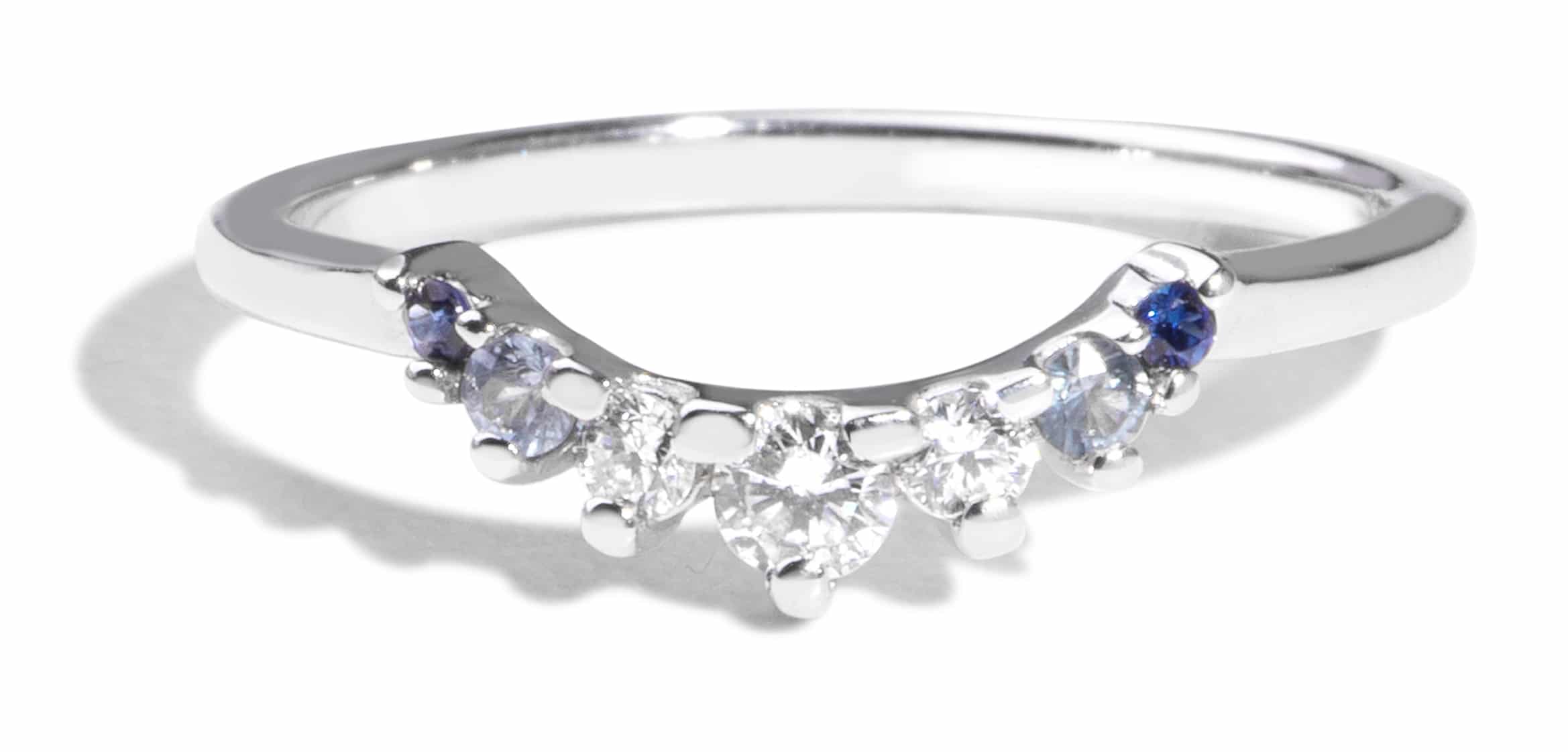 Custom Diamond and Blue Sapphire Curved Band