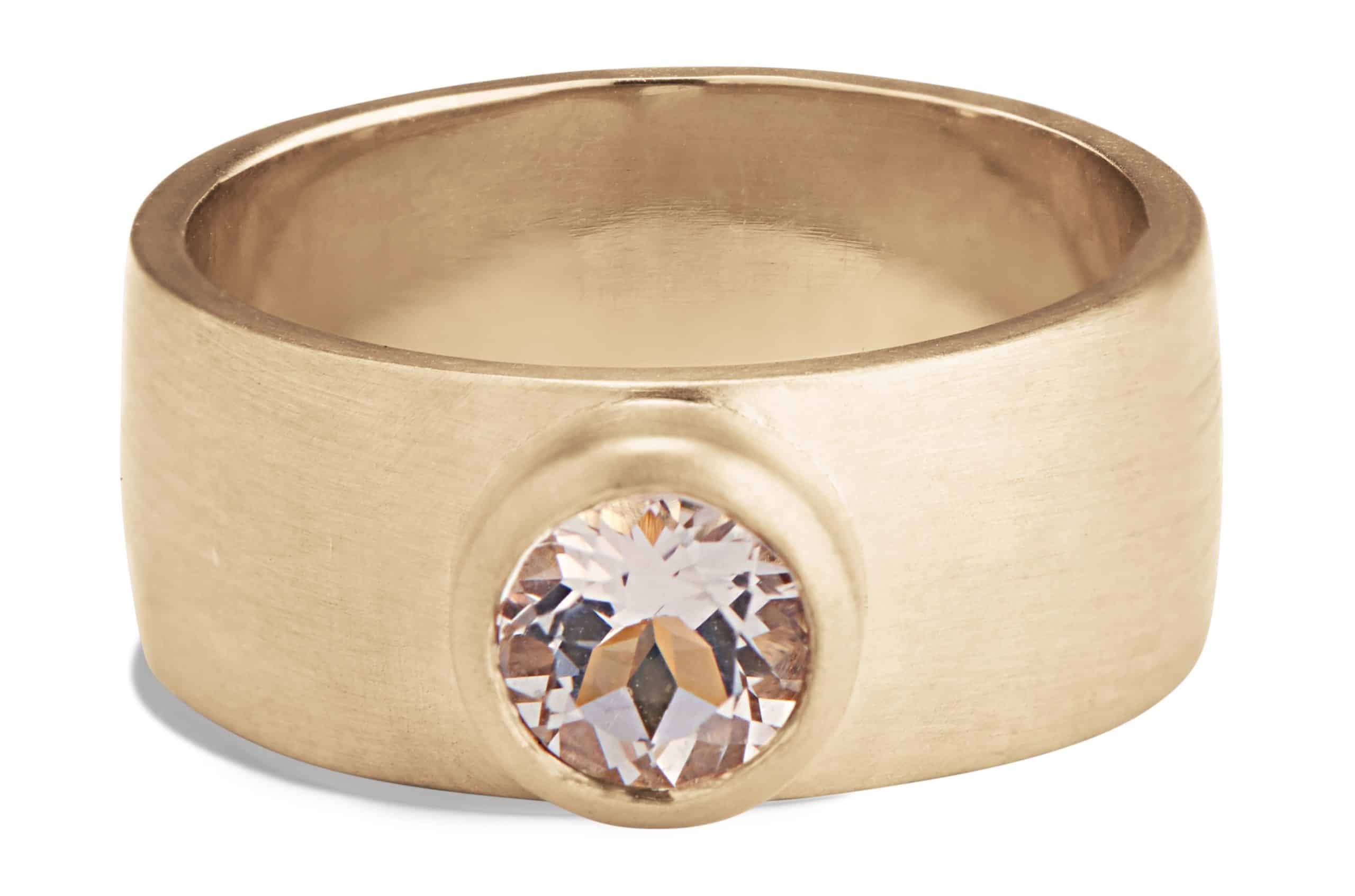 Custom Bezel Set 5.5mm Morganite Wide Band Solitaire Ring