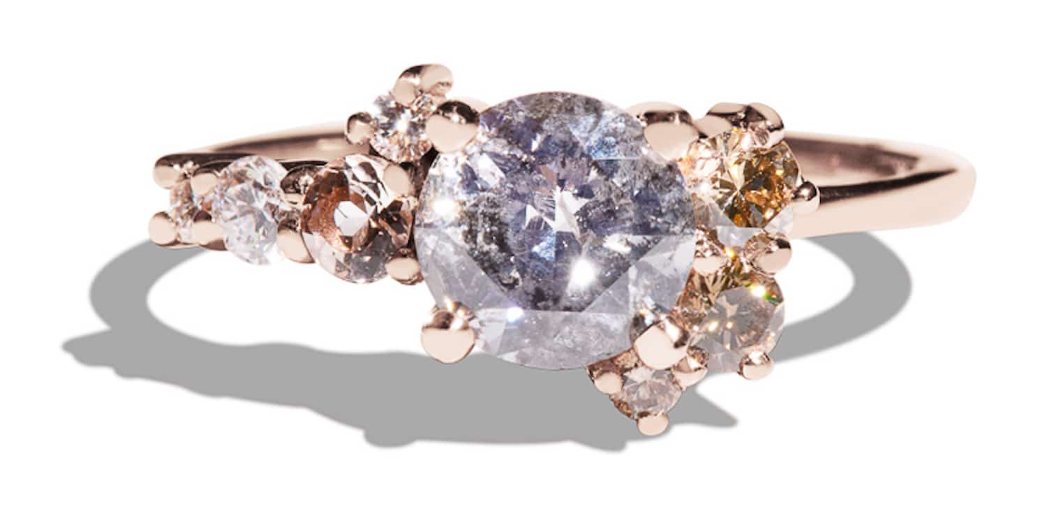 Custom Salt and Pepper Diamond Cluster Ring