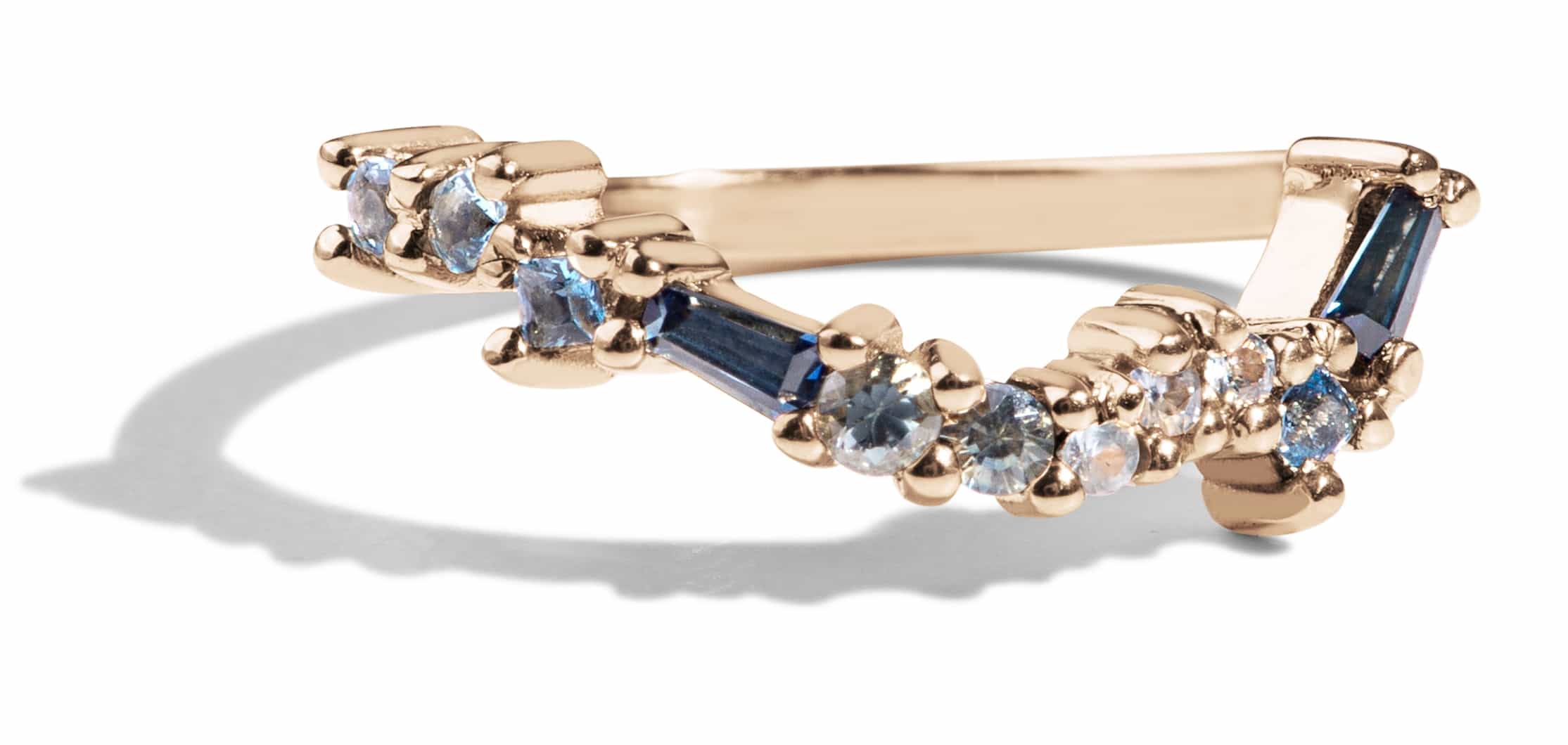 Custom Blue Green Sapphire and Aquamarine Curved Band