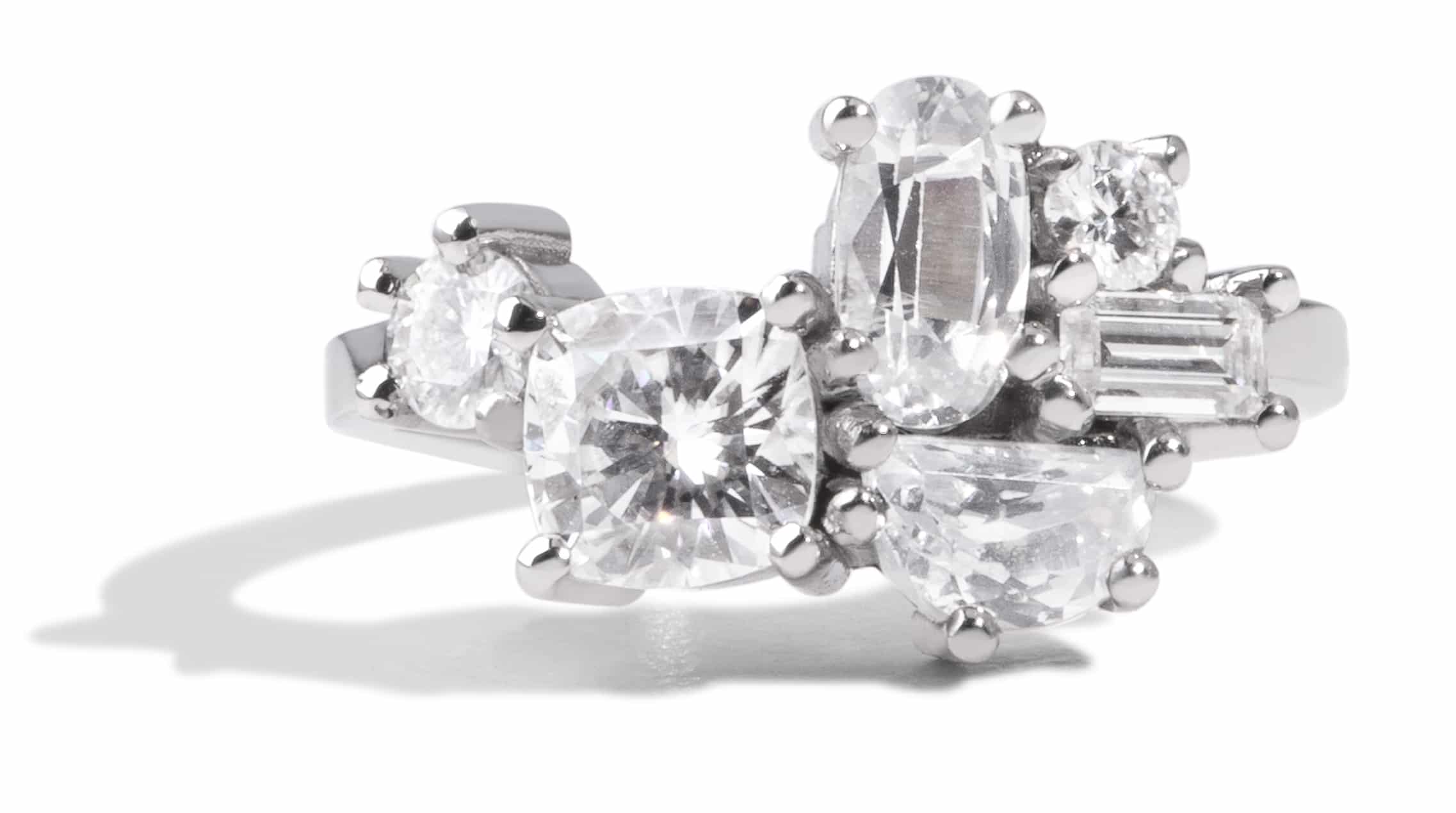 Custom White Sapphire and Moissanite Cluster Band
