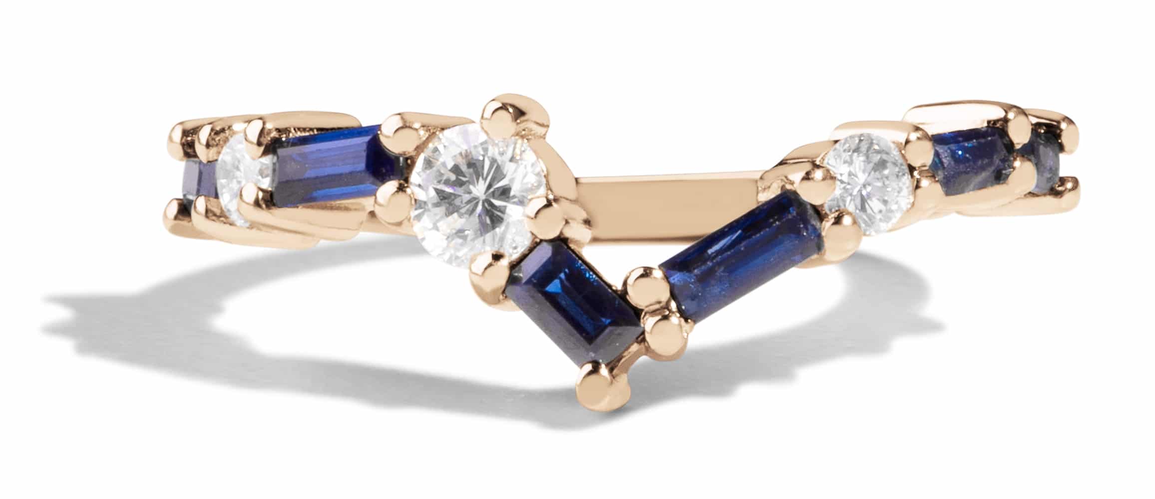 Custom Diamond and Blue Sapphire Curved Band