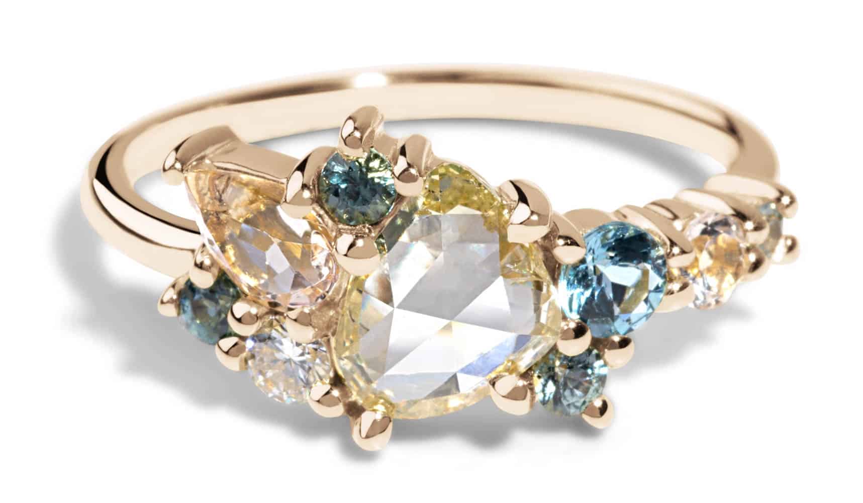 Custom Rose Cut Diamond and Sapphire Cluster Ring