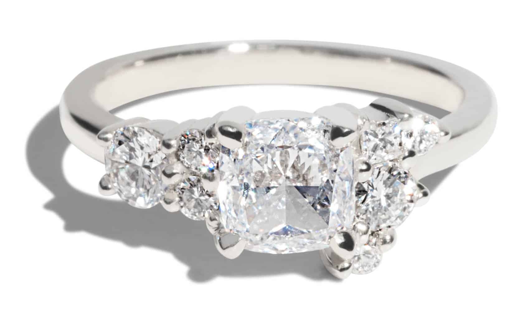 Custom Cushion Cut Diamond Cluster Ring