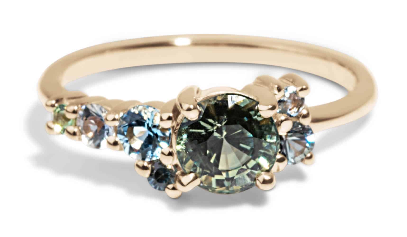 Custom Sapphire and Aquamarine Cluster Ring