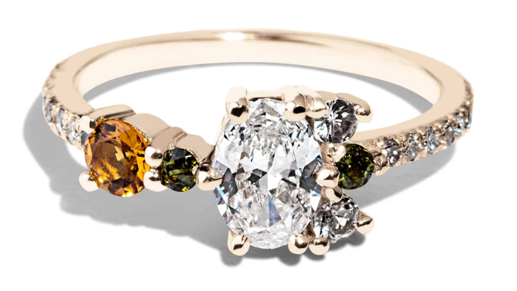 Custom Diamond, Citrine, and Tourmaline Cluster Ring