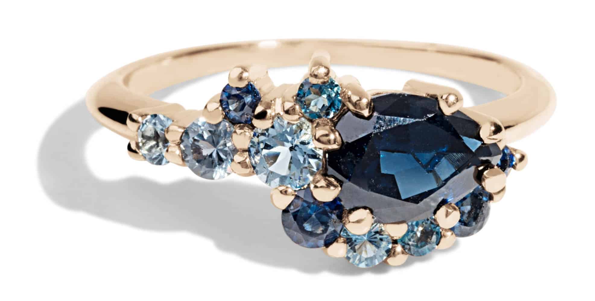 Custom Blue Sapphire and Aquamarine Cluster Ring