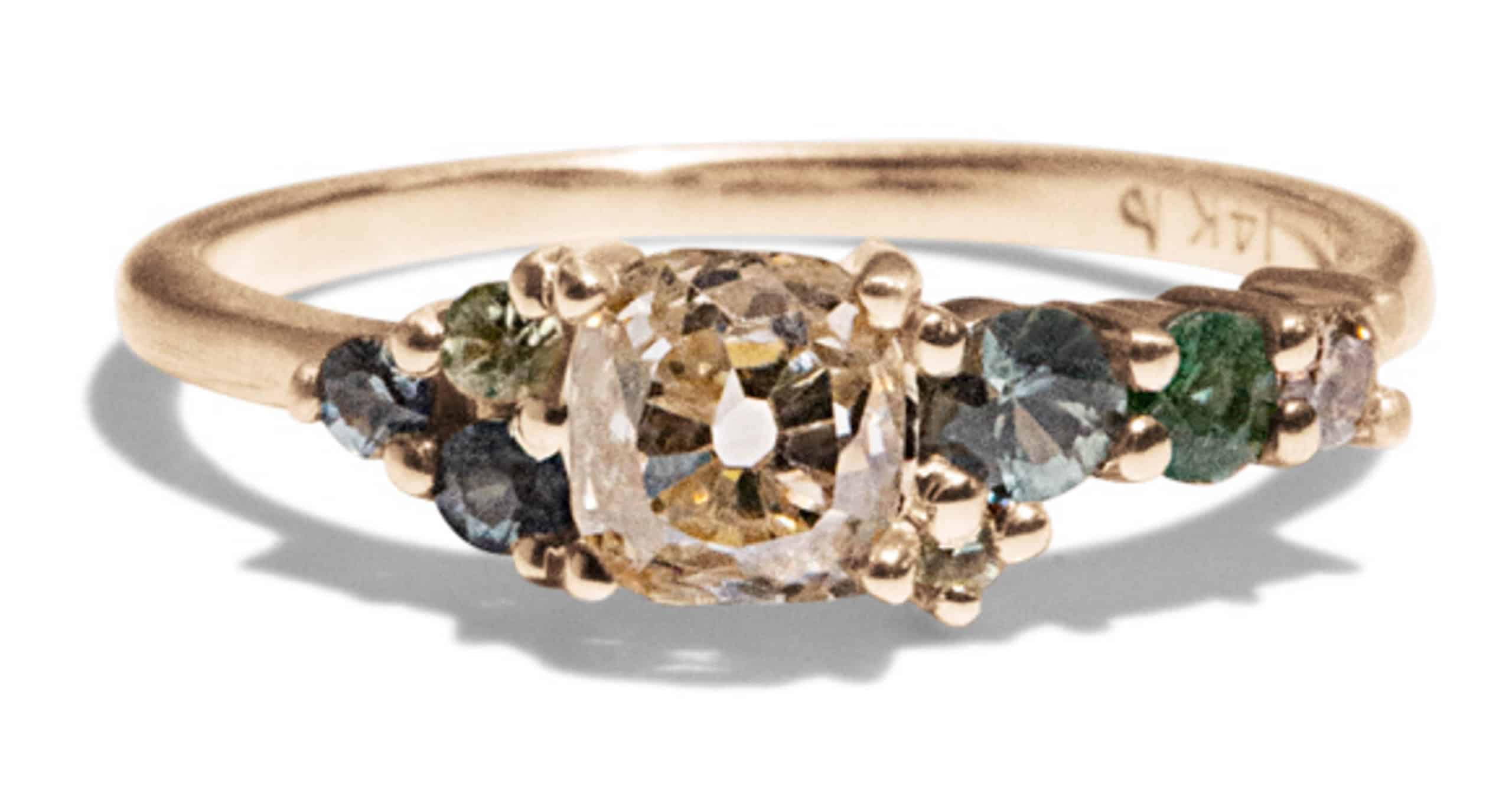 Custom Champagne Diamond and Peridot Cluster Ring
