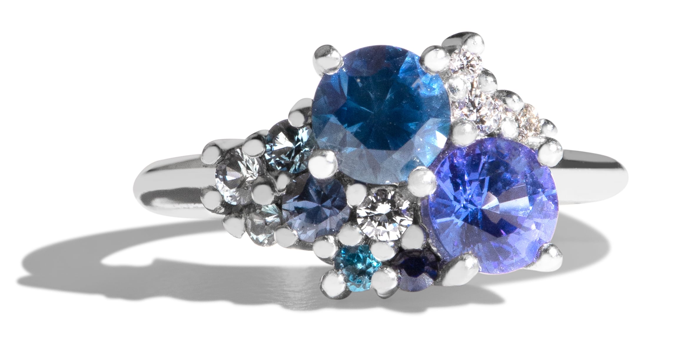 Custom Deep Blue Sapphire Cluster Ring