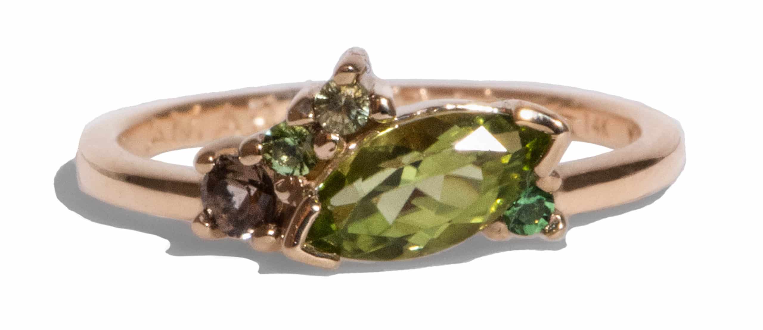 Custom Peridot and Smokey Quartz Cluster Ring