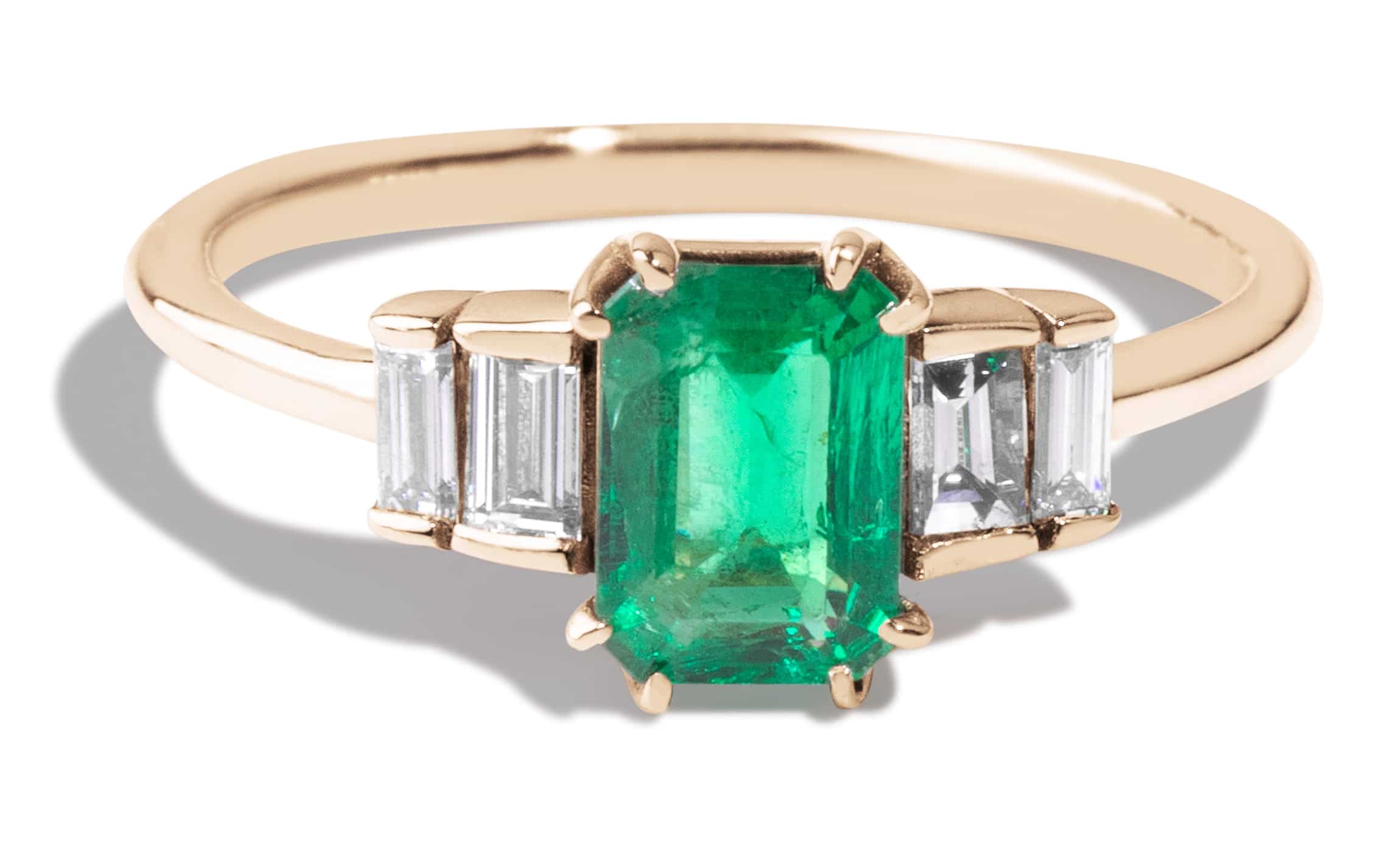 Custom Emerald and Baguette Cut Diamond Ring