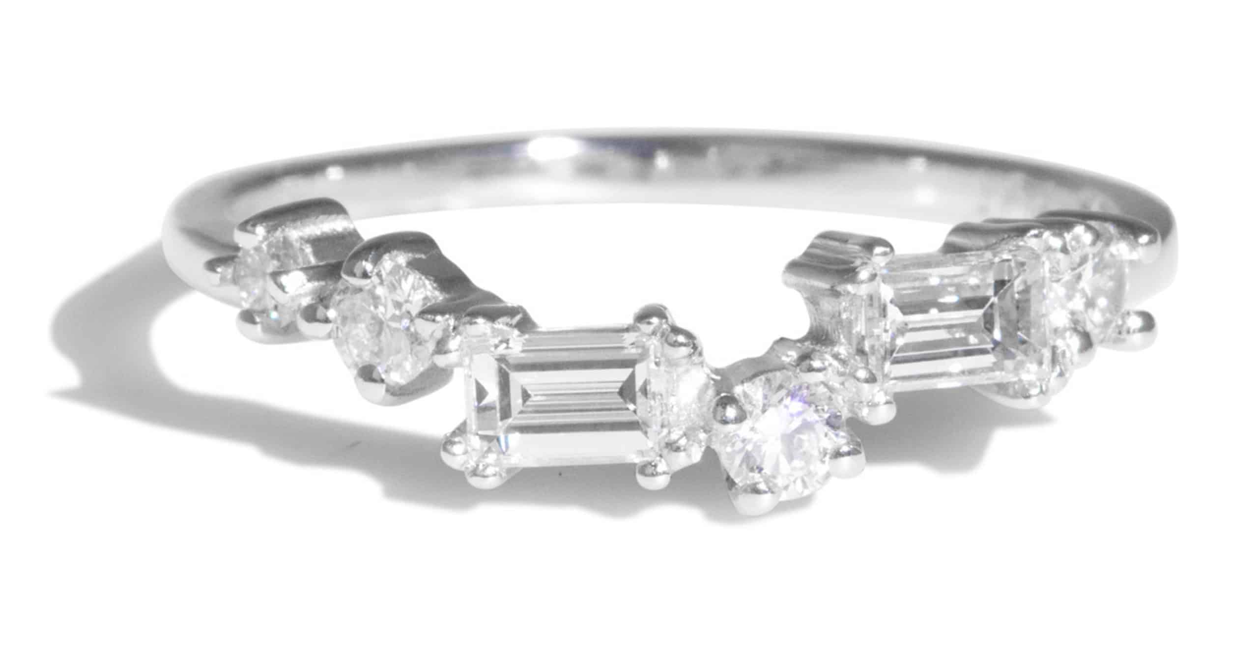 Custom Baguette Diamond Curved Silver Band