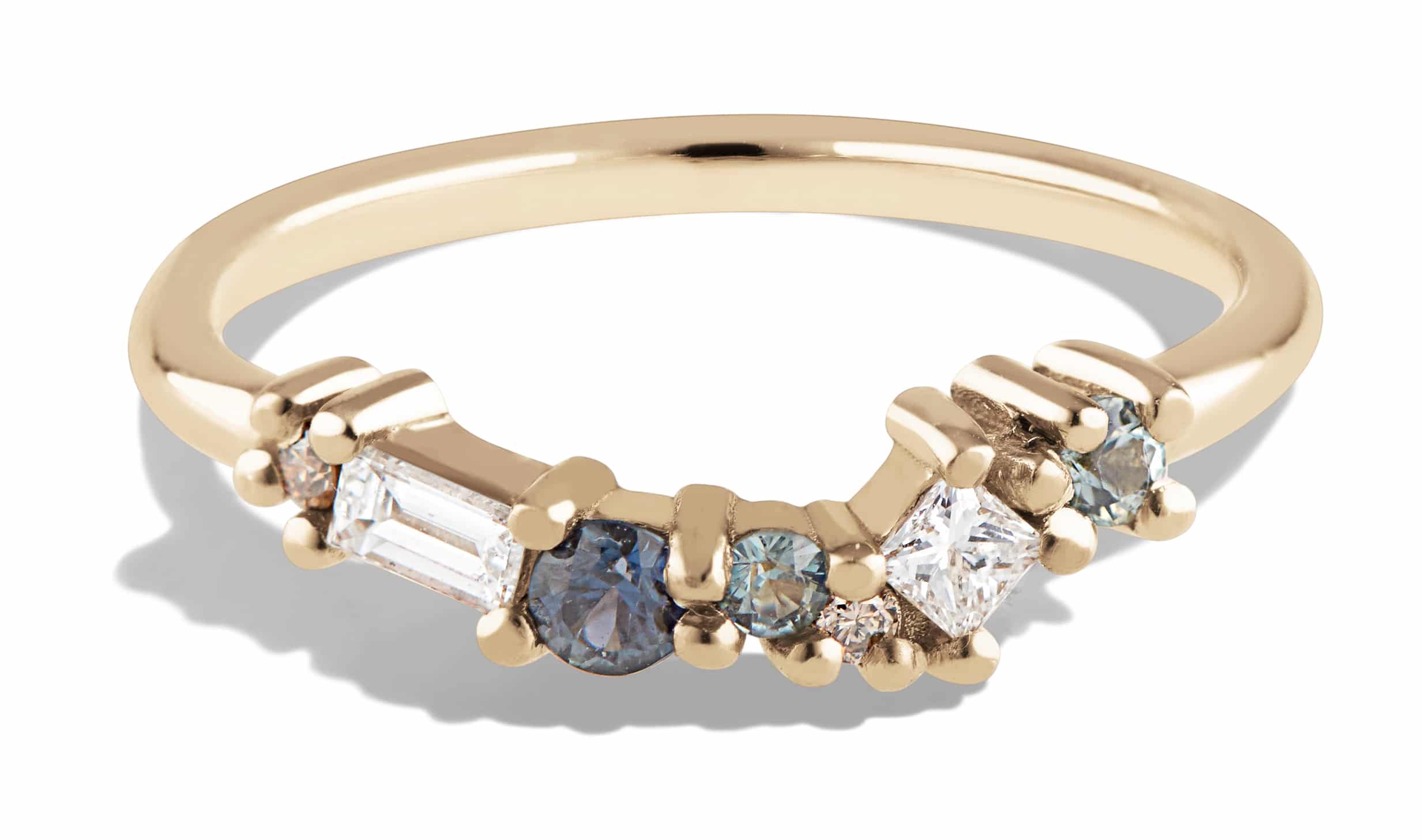 Custom Diamond and Sea Foam Sapphire Curved Band