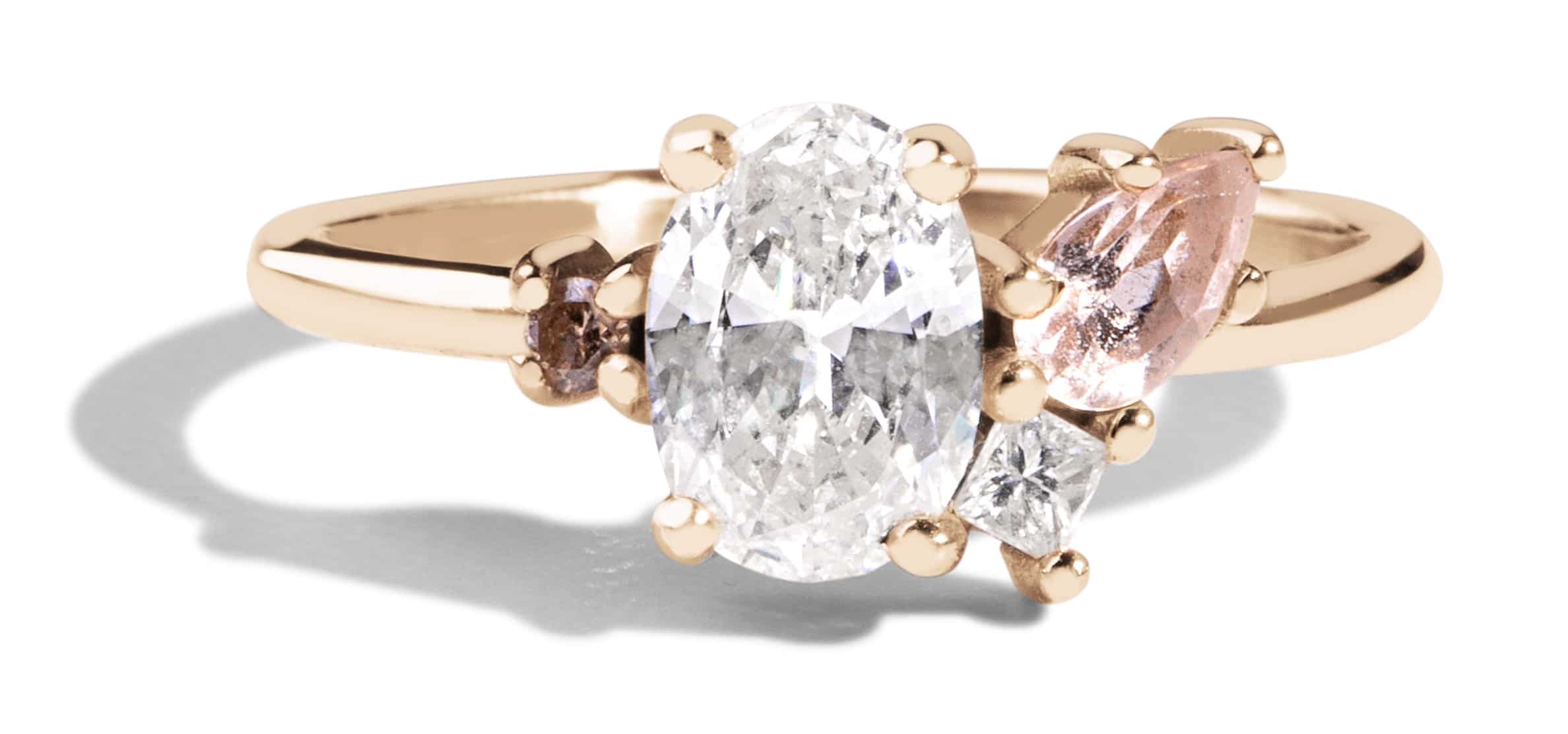 Custom Oval Cut Diamond and Morganite Cluster Ring