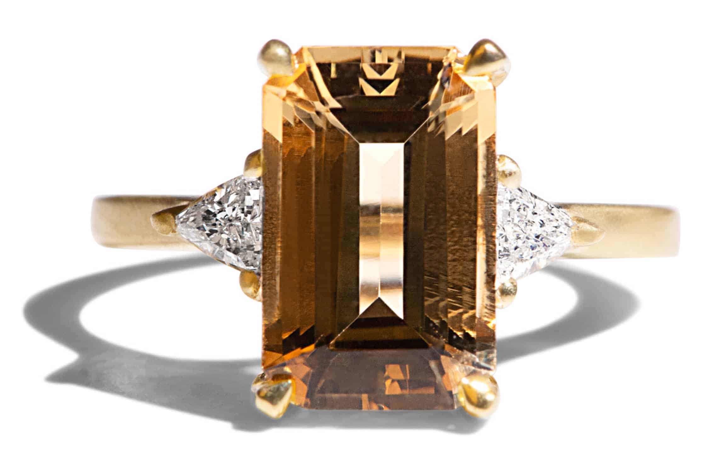 Custom Emerald Cut Heliodor and Diamond Ring
