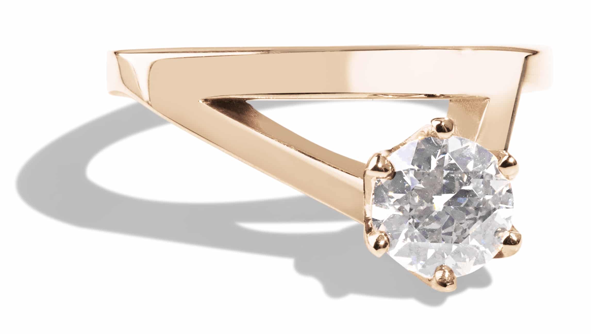 Custom Angular Diamond Solitaire Ring