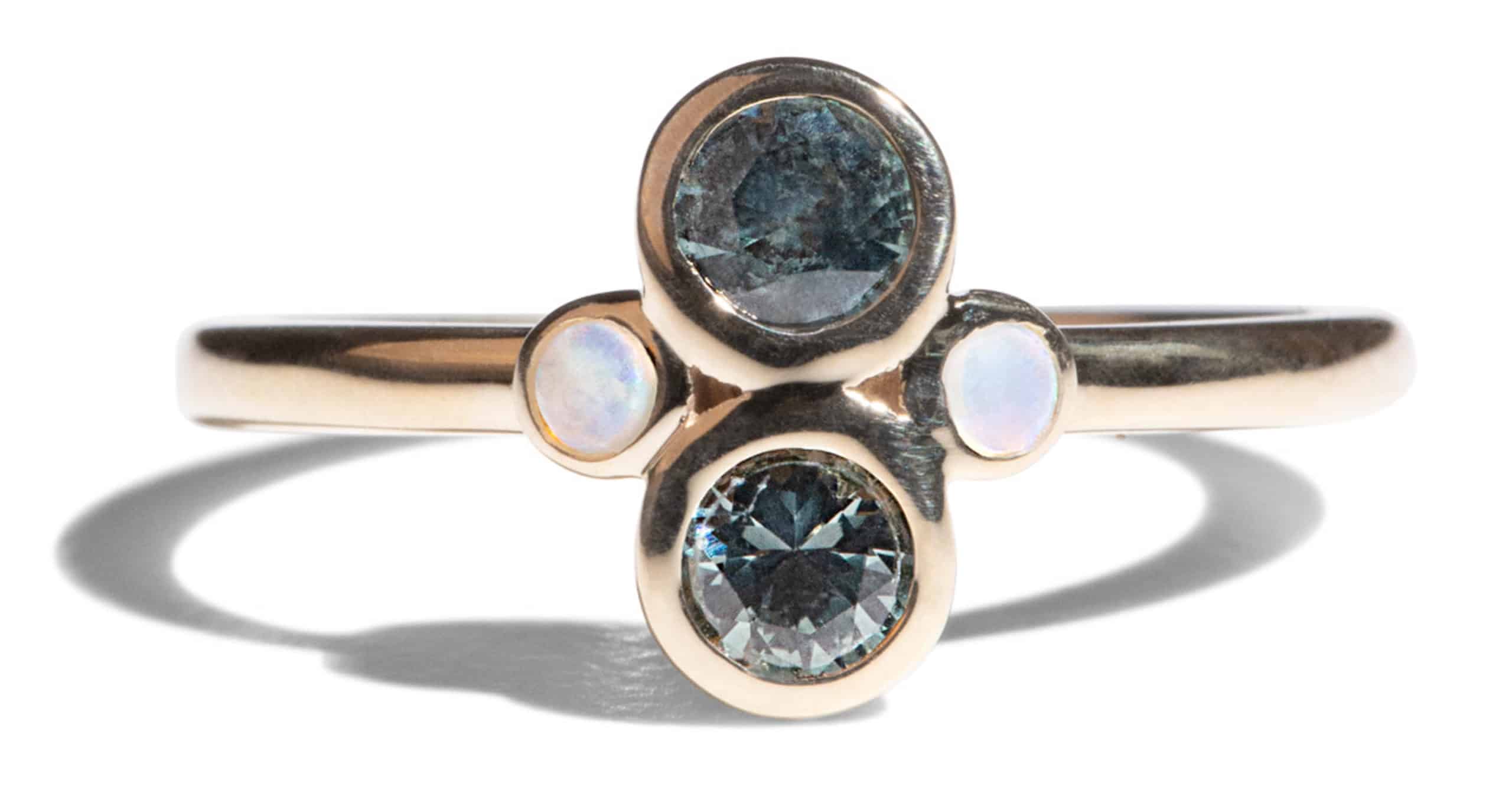 Custom Green Sapphire and Opal Ring