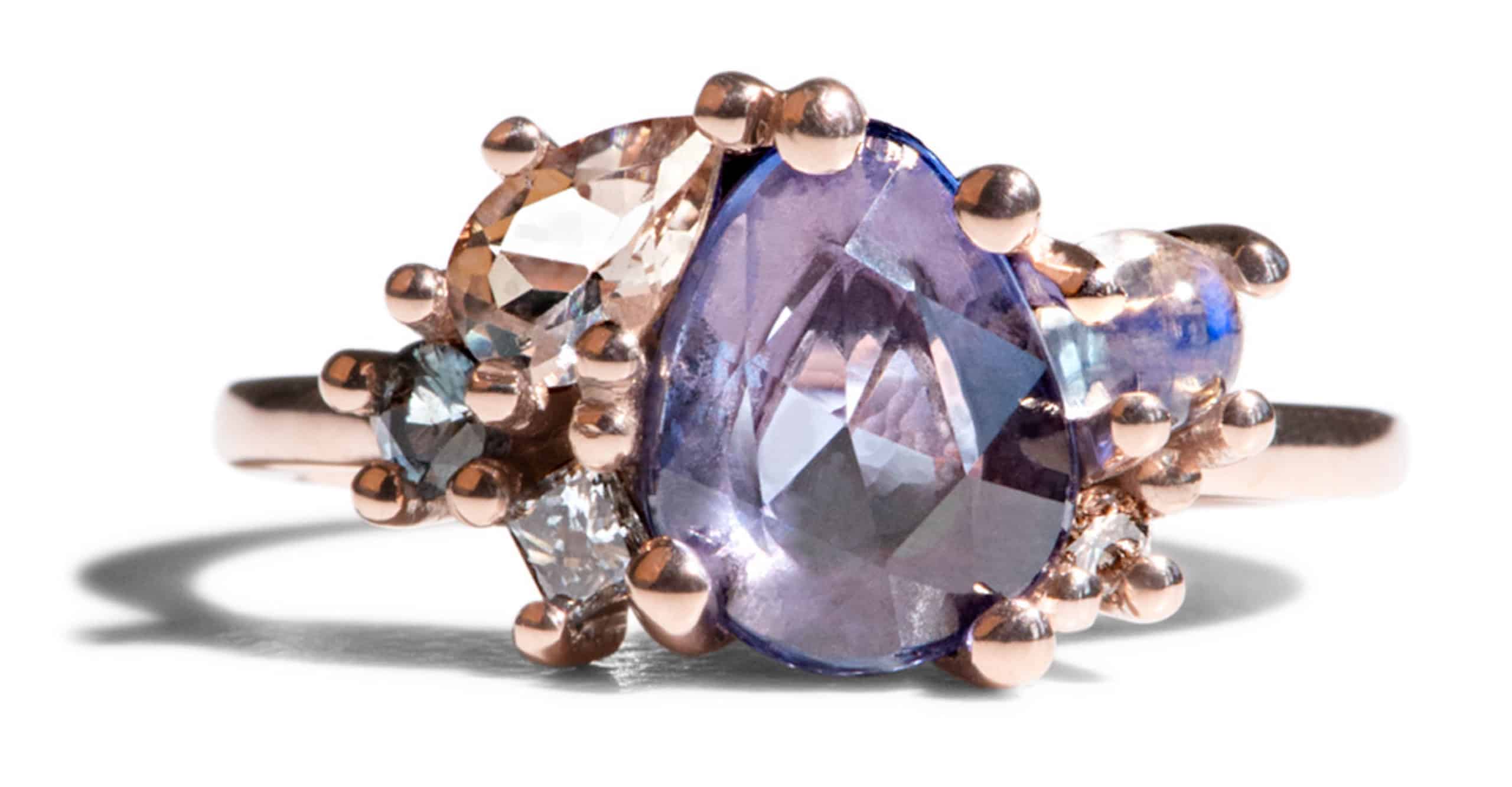 Custom Free Form Blue Sapphire Cluster Ring