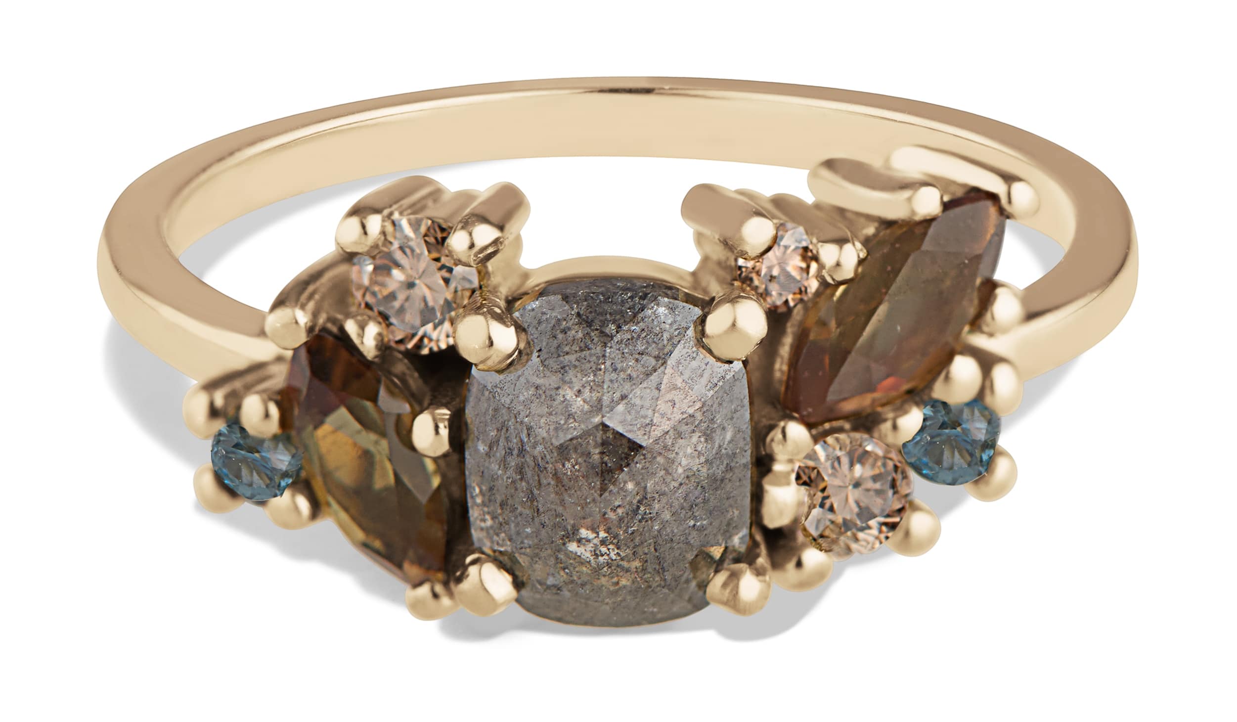 Custom Oval Cut Gray Diamond and Andalusite Cluster Ring