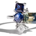 Custom Blue Sapphire and Diamond Vertical Ring