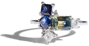 Custom Blue Sapphire and Diamond Vertical Ring