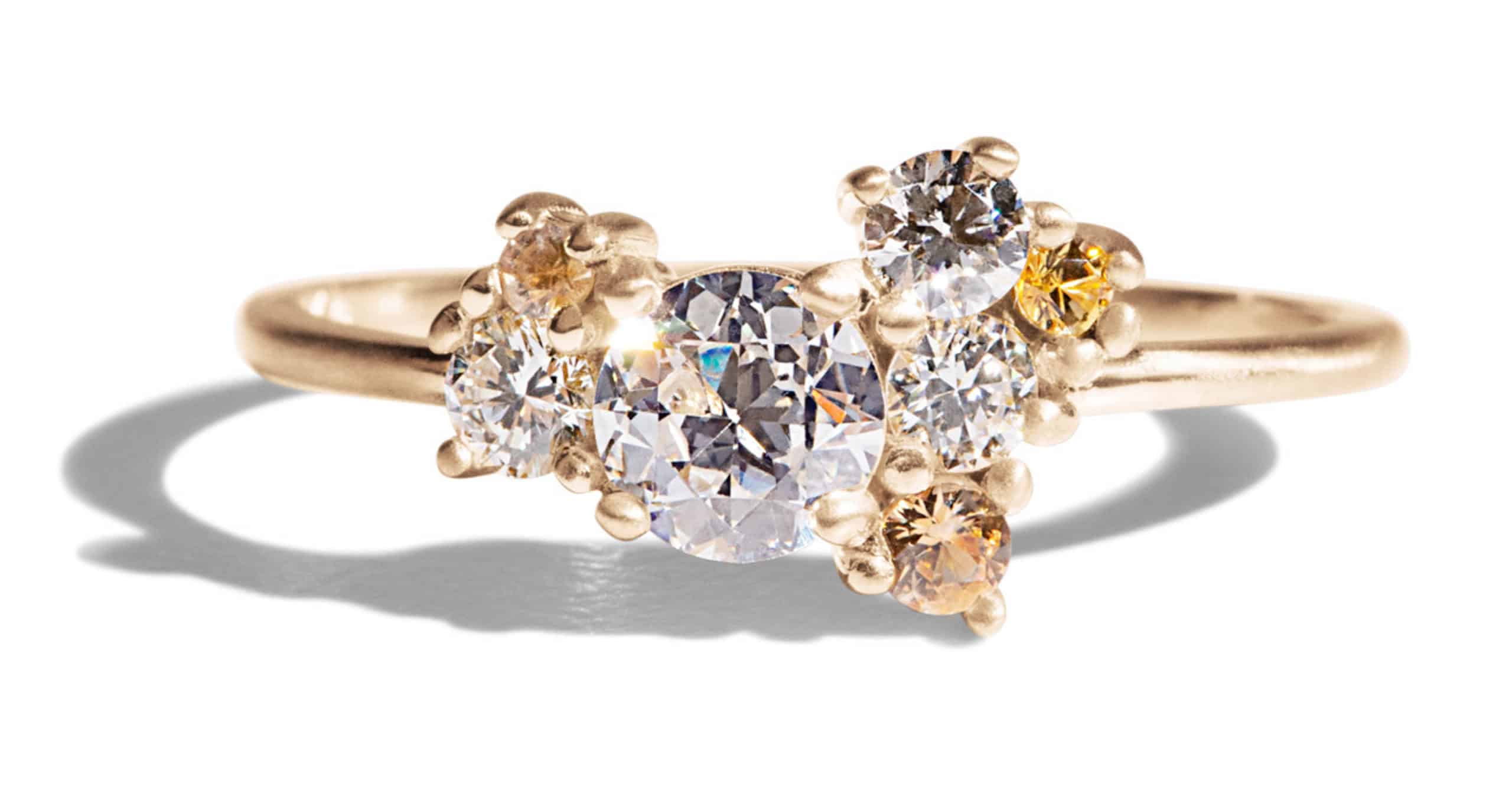 Custom Diamond and Apricot Sapphire Cluster Ring
