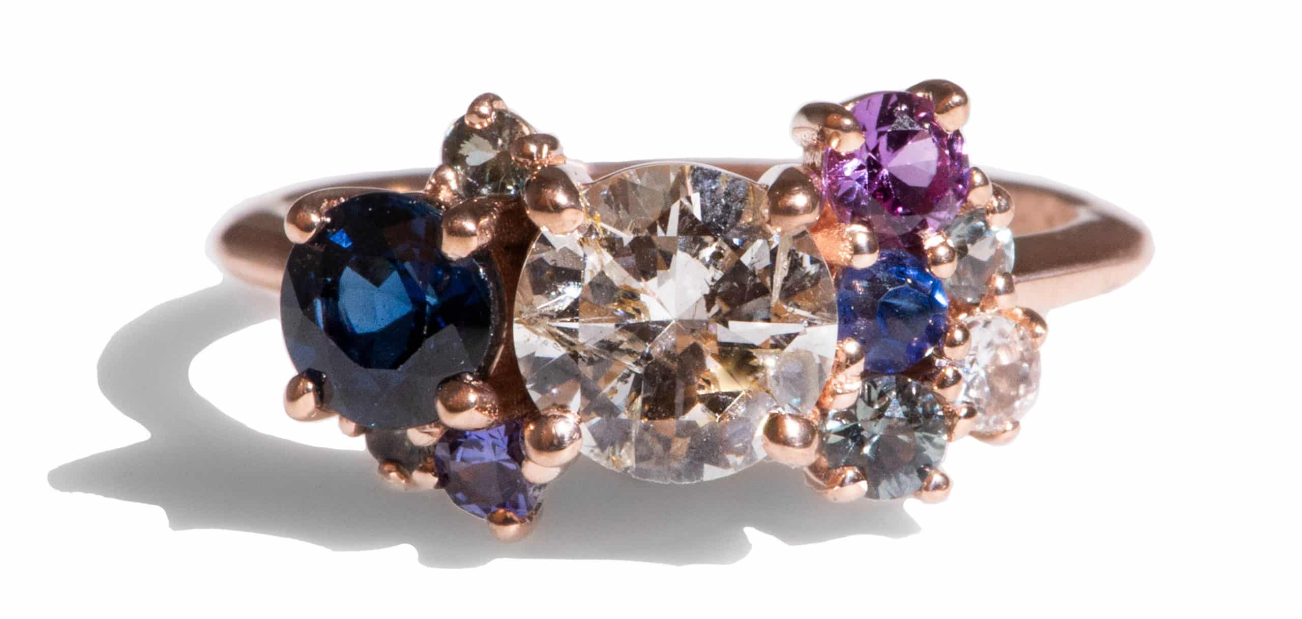 Custom Diamond and Purple Sapphire Cluster Ring
