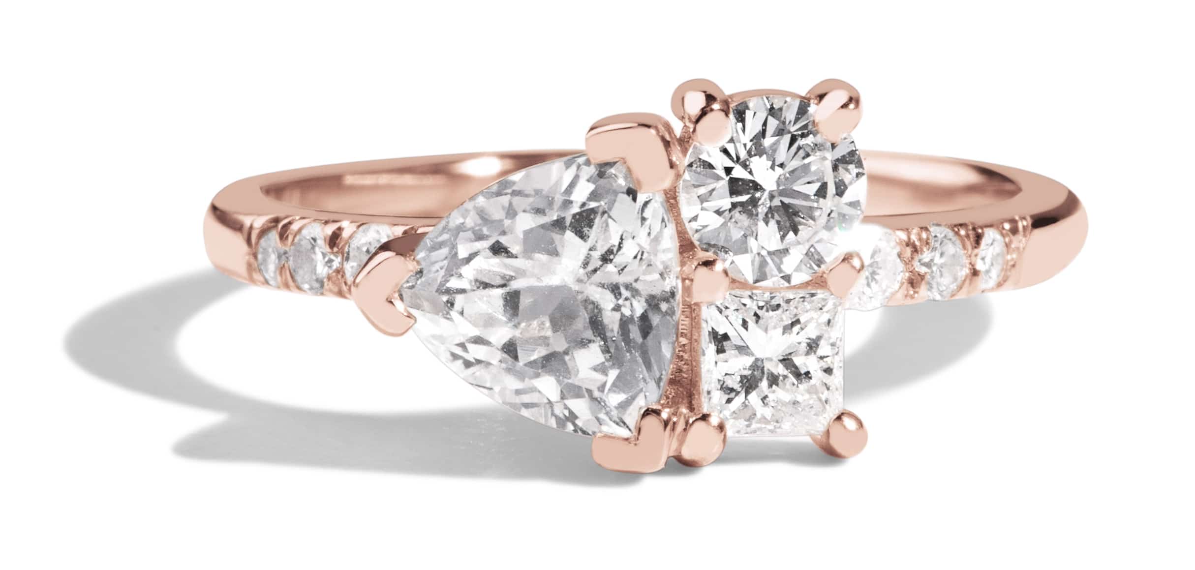 Custom Diamond and White Sapphire Triad Ring